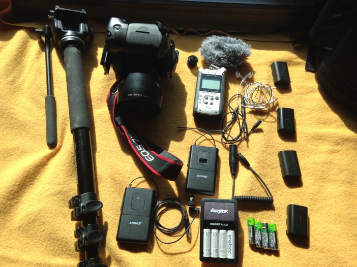 My equipment, laid out on my bunk on the train.